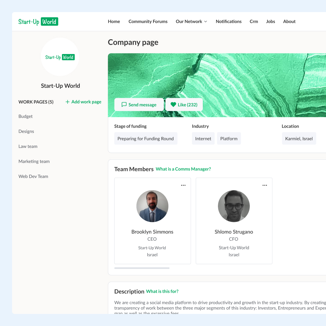 Profile page