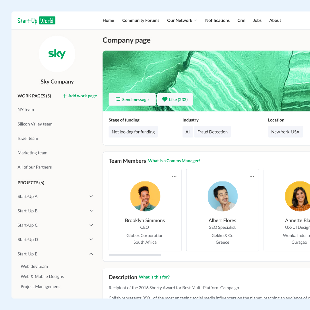 Profile page